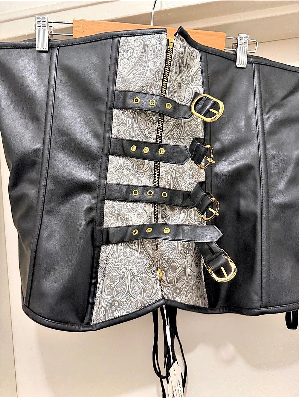 Black & Gray Paisley Corset with Gold-Tone Hardware